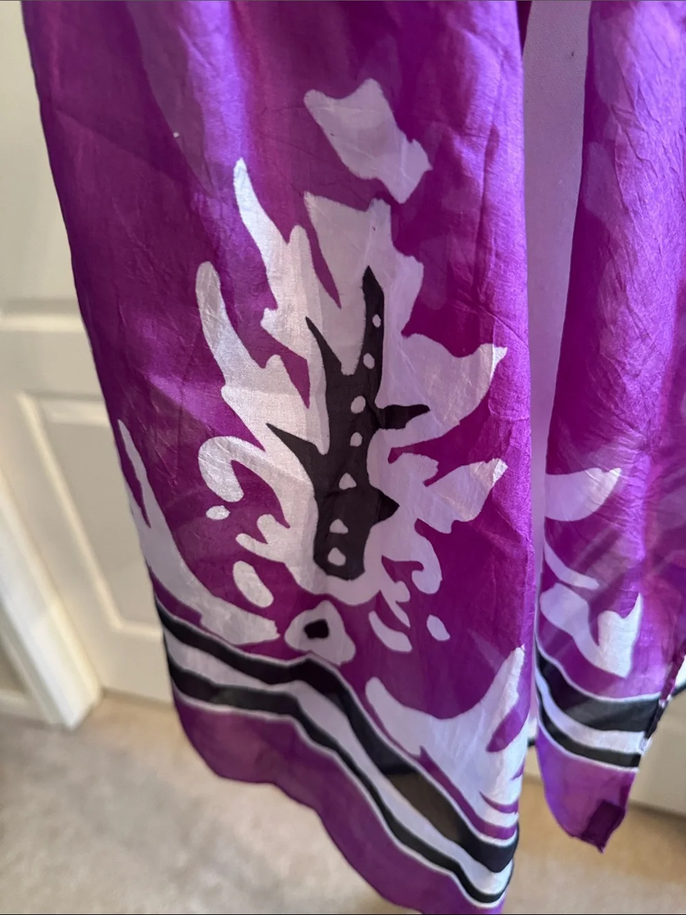 Silk-Feel Purple Print Scarf from Bangladesh